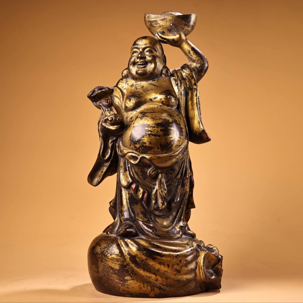 【超珍館蔵】銅製 泥金 站招財彌勒仏 仏像 宗教 仏教古美術 供養品 古賞物 古董品 古美術品 時代物 旧家蔵出 稀少珍蔵品拍卖