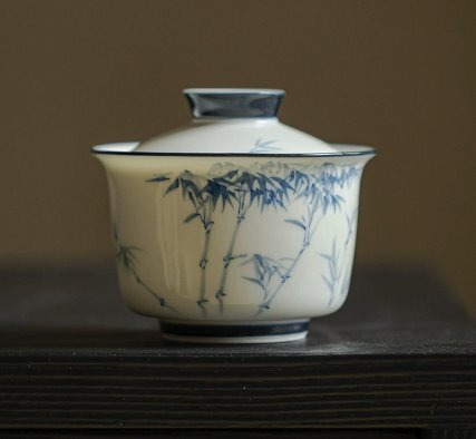 玉磁器釉下彩青花手画蓋碗家庭用陶磁竹茶碗カンフー茶器茶碗拍卖