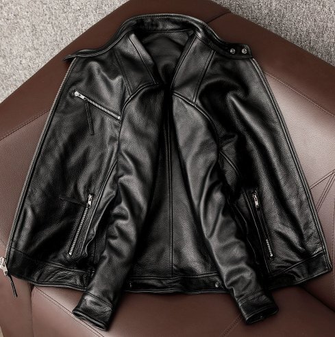 純粋な頭の層の軟皮の本革の革のコートの男性の修身の詰襟の革のジャケットです拍卖