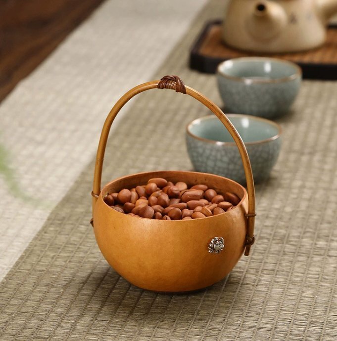 手作り竹製ひょうたんバスケット竹製収納キャリーケースドライフルーツ菓子ケース茶器収納バスケット拍卖