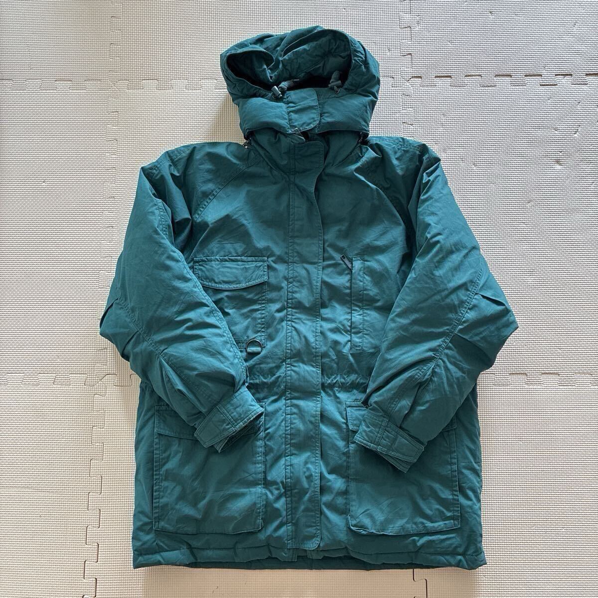 90s【Eddie Bauer】エディーバウワー 白タグ ダウンジャケット Snowline スノーライン グリーン Lサイズ グースダウン フード着脱可能拍卖