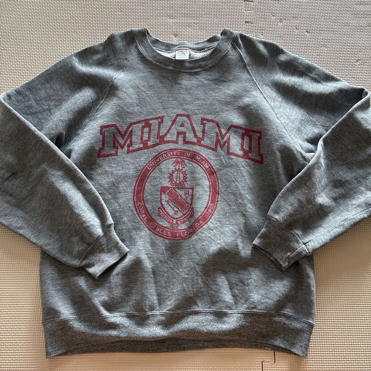 80s【JERZEER BY RUSSELL】ジャージーズ バイ ラッセル マイアミ大学 ラグランスウェット Lサイズ USA製 グレー MIAMI US古着拍卖