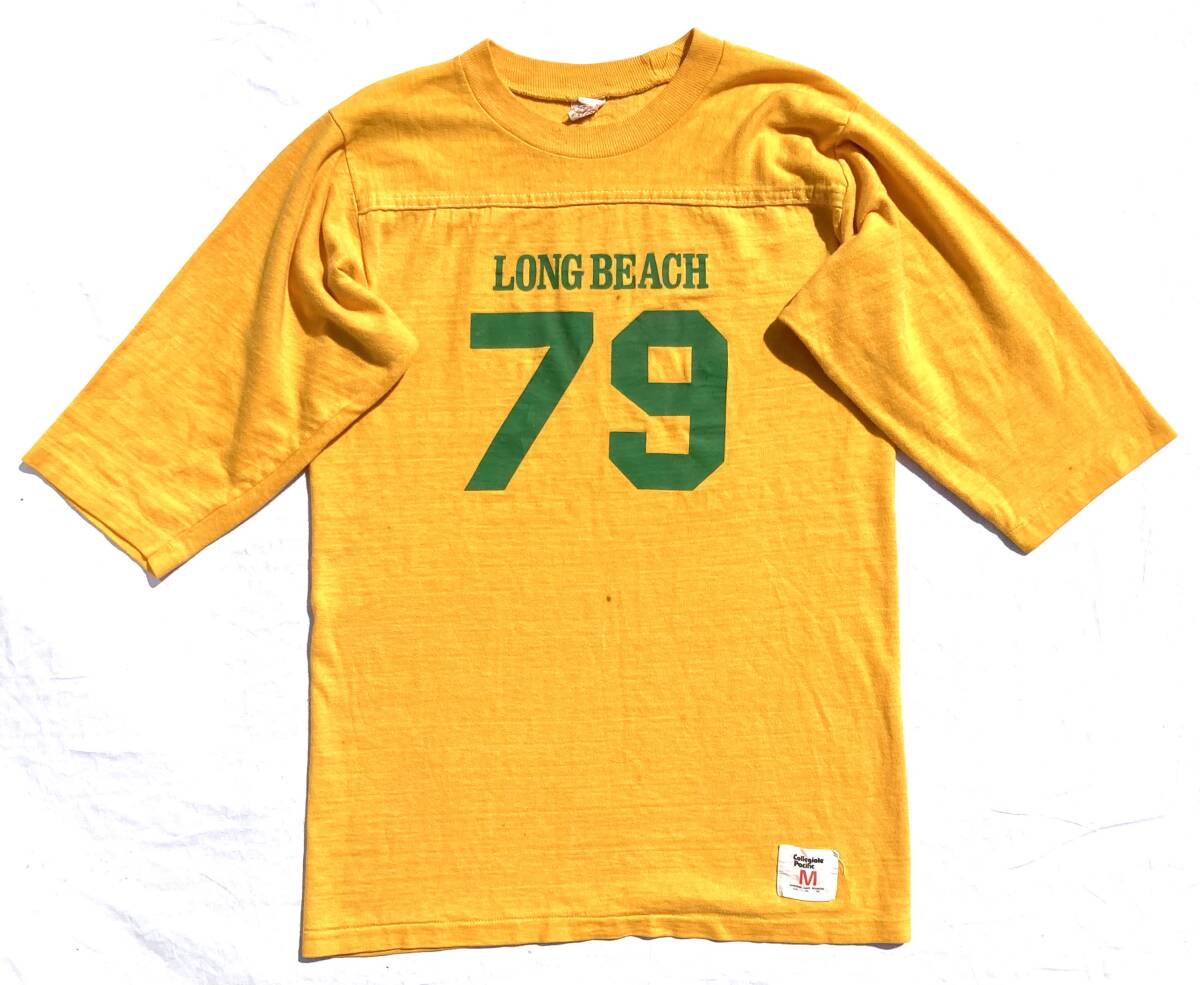 70s USA製 ビンテージ ナンバリング フットボール Tシャツ M Collegiatepacific カレッジエイトパシフィック 黄色 LONG BEACH 79 拍卖