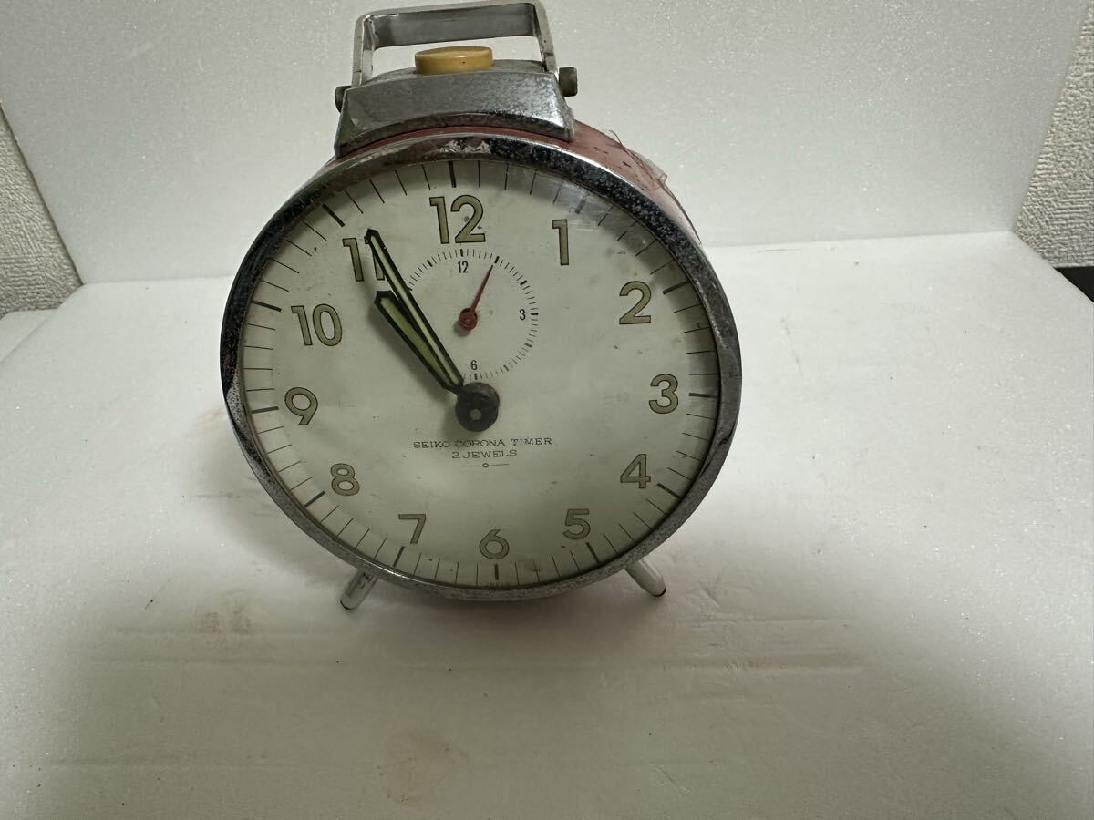 SEIKO CORONA 2JEWES セイコー ゼンマイ 手巻き レトロ 置時計 目覚まし時計 アンティーク ジャンク品拍卖