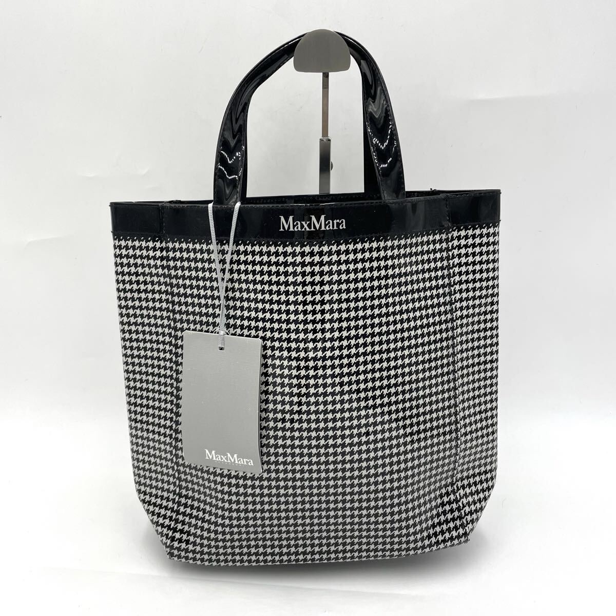 H ○ 未使用/ 高級感溢れる '洗練されたデザイン' MaxMara マックスマーラ 千鳥柄 PVC トートバッグ 手提げ ハンドバッグ レディース 鞄拍卖