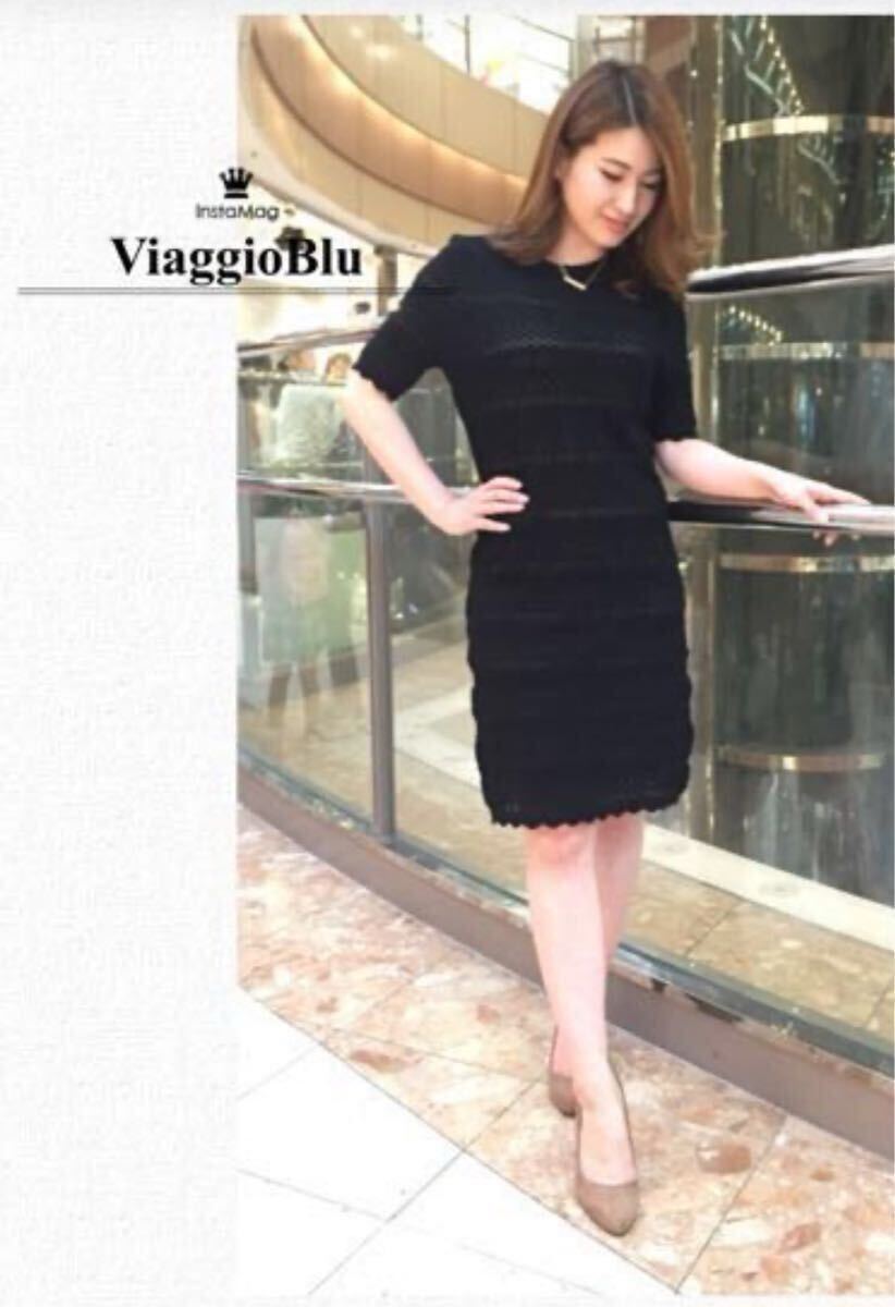 ハイブランド ビアッジョブルー レース柄半袖ニットドレス拍卖