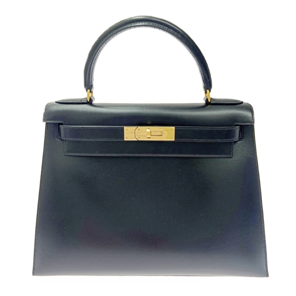 【箱付き】 HERMES エルメス ボックスカーフ ケリー28 ゴールド金具 ブラック □C刻印 464467 ハンドバッグ拍卖