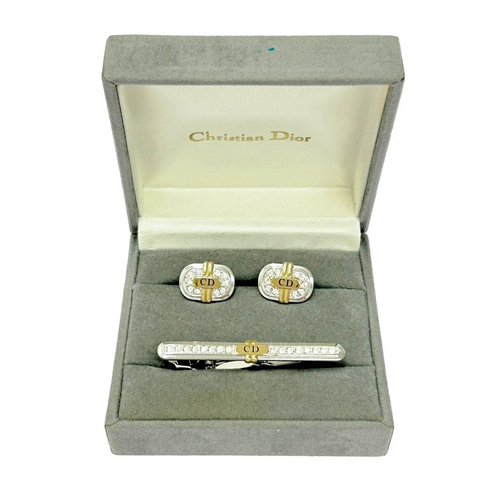 【箱付き】 Christian Dior クリスチャンディオール メタル カフス タイピンセット シルバー ゴールド 479447 カフス拍卖