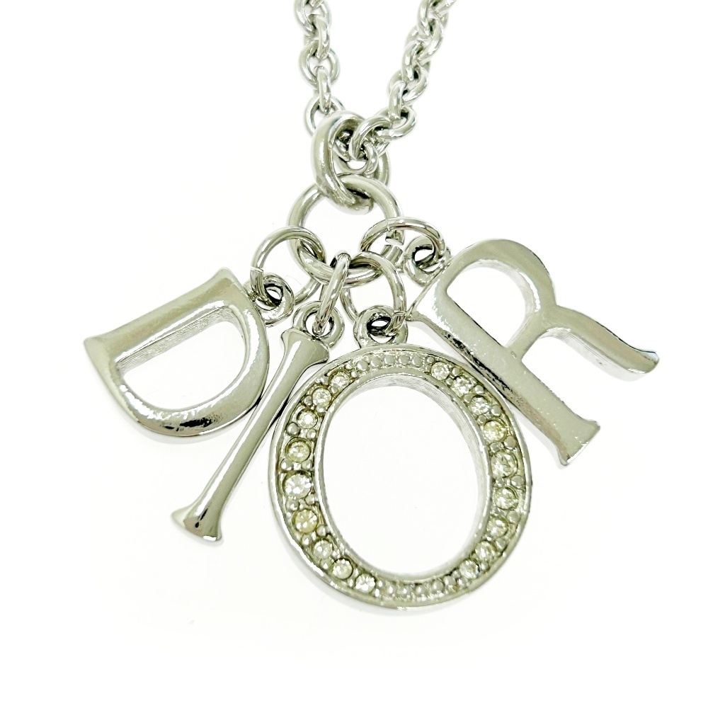 Christian Dior クリスチャンディオール メタル ラインストーン DIORロゴ ネックレス シルバー 478575 ネックレス拍卖