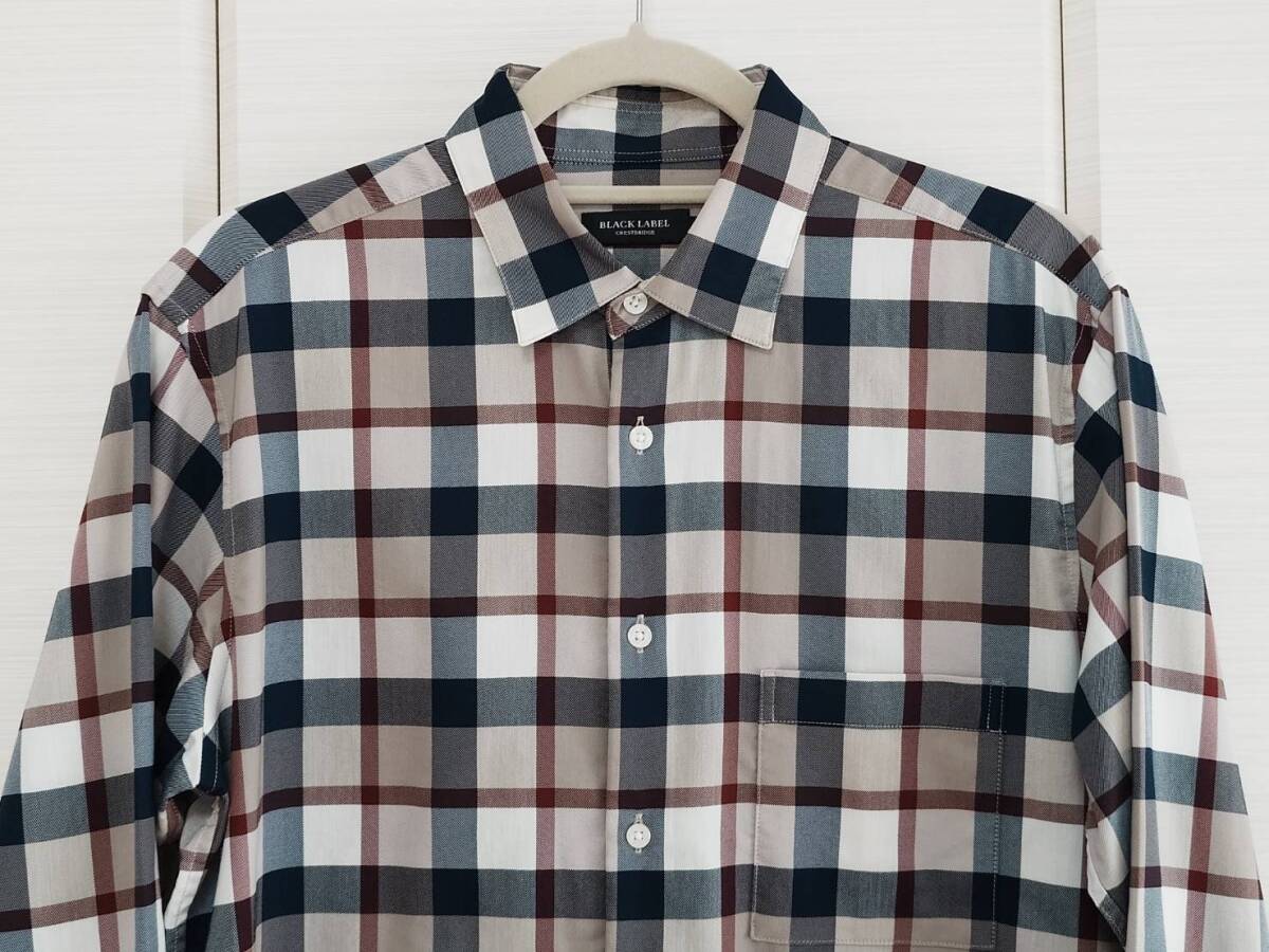 ★新品同様 国内正規品 バーバリー ブラックレーベル コットンチェック長袖シャツ(Mサイズ) ベージュ 紺 赤色★拍卖