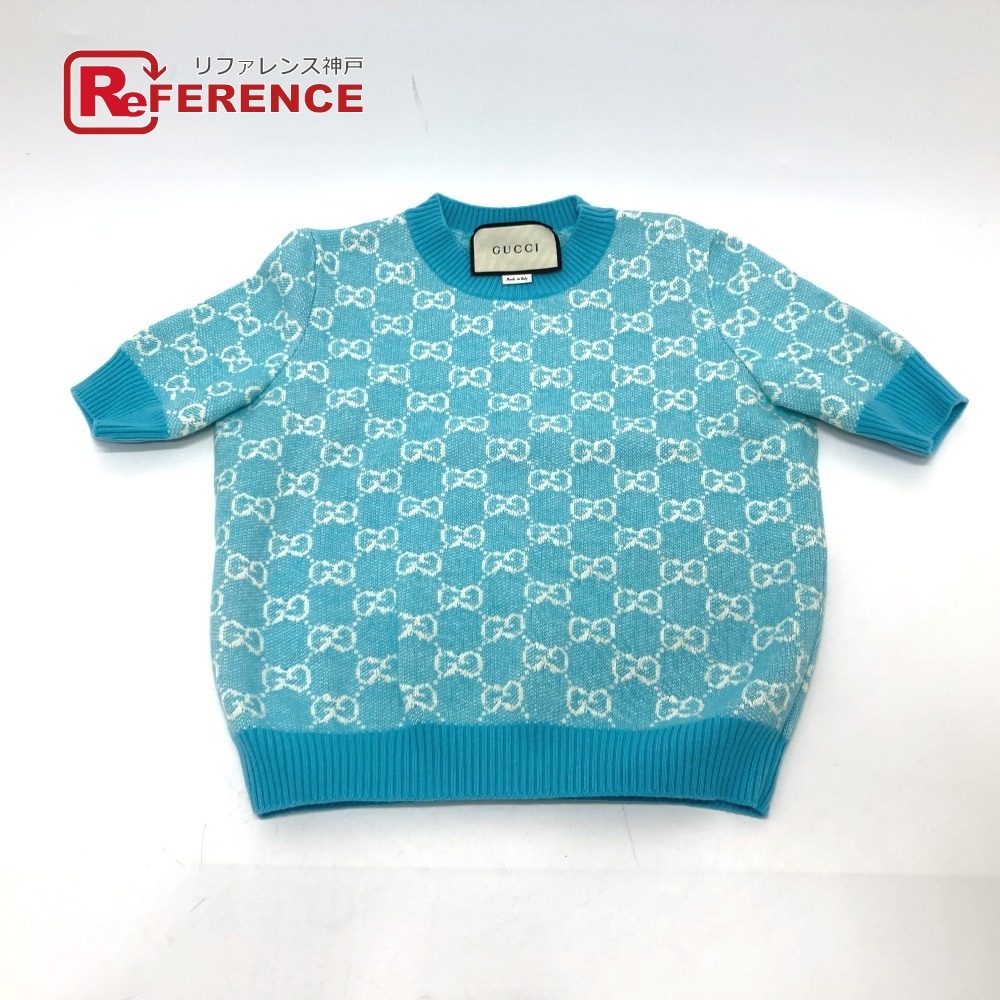 GUCCI グッチ 629456 GGジャガード 半袖 ニット トップス コットン半袖 20AW ニット 水色 ブルー レディース【中古】拍卖