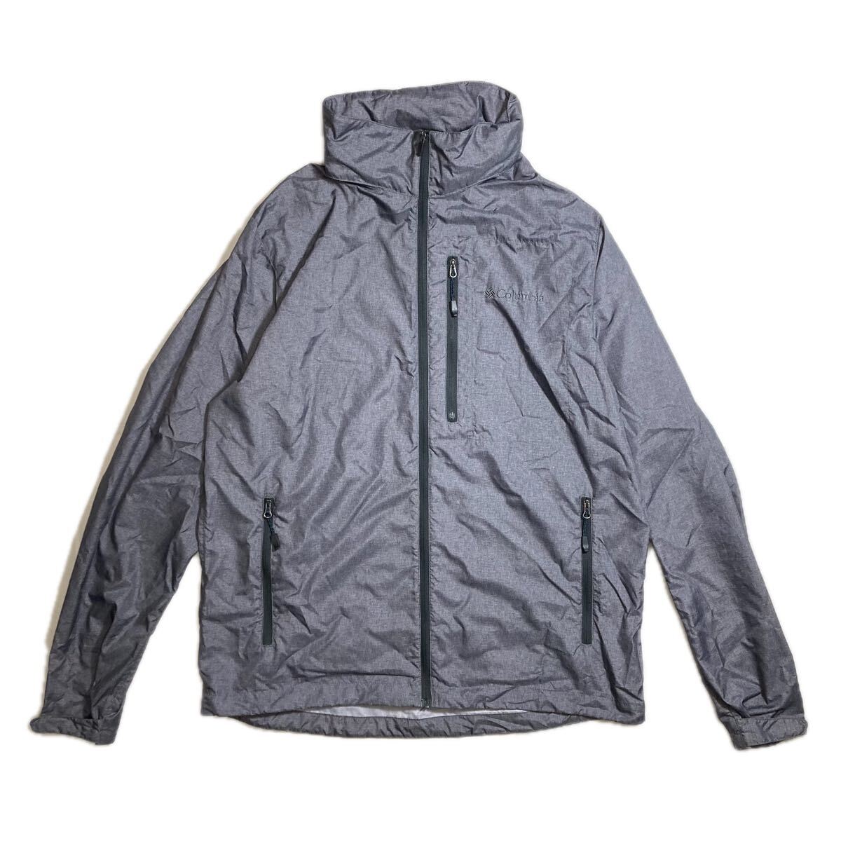 61-63 コロンビア ジップアップ ジャケット Lサイズ グレー パーカー フード収納 Columbia PM3711拍卖