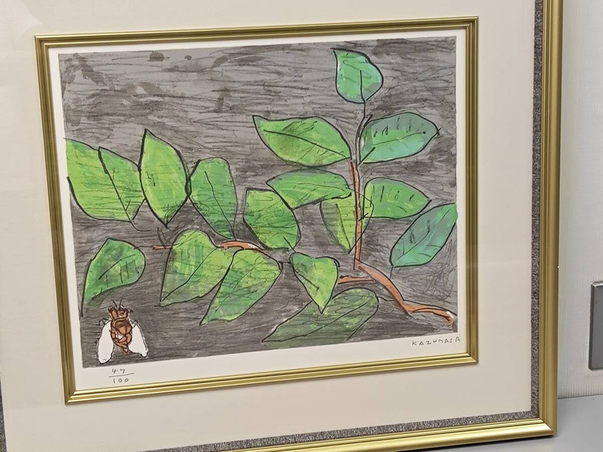 【真作】【リトグラフ】『 中川一政 『 蝉 』47/100 額装 』 絵画 インテリア アートパネル 芸術拍卖