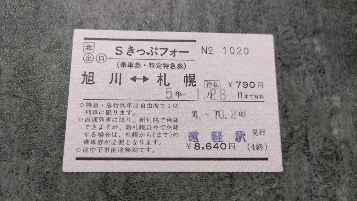 遠軽駅発行「旭川⇔札幌」Sきっぷフォー(ピンク色券)【コレクション用】拍卖