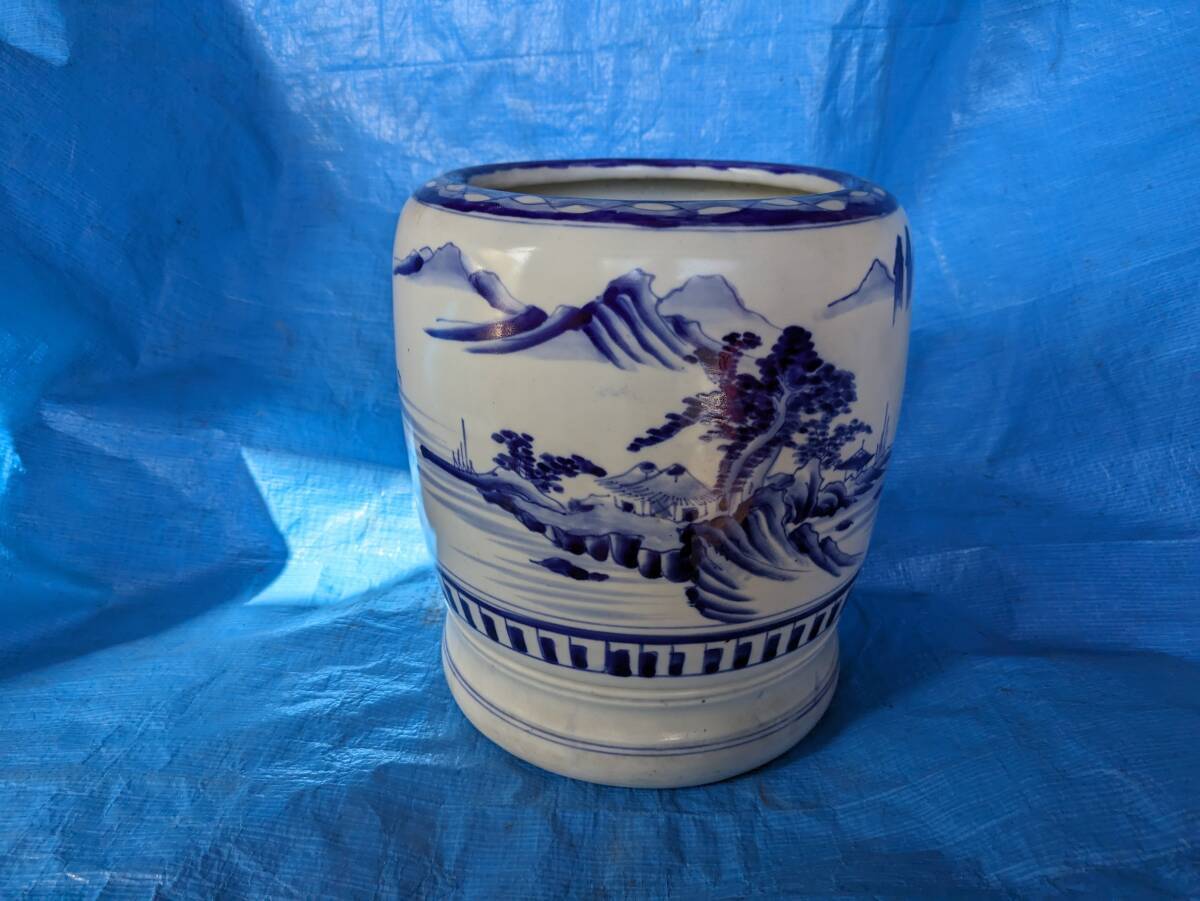 ★瀬戸染付火鉢 壺 火鉢 メダカ鉢 陶磁器 金魚鉢 植木鉢 ミニ鉢 和風 置物 インテリア 拍卖