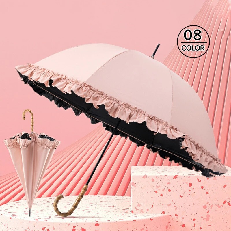 日傘 完全遮光 長傘 フリル 遮光率100% 紫外線 UVカット UPF50+ 晴雨兼用 傘 軽量 丈夫 1級遮光 大人 かわいい おしゃれ KASA001拍卖