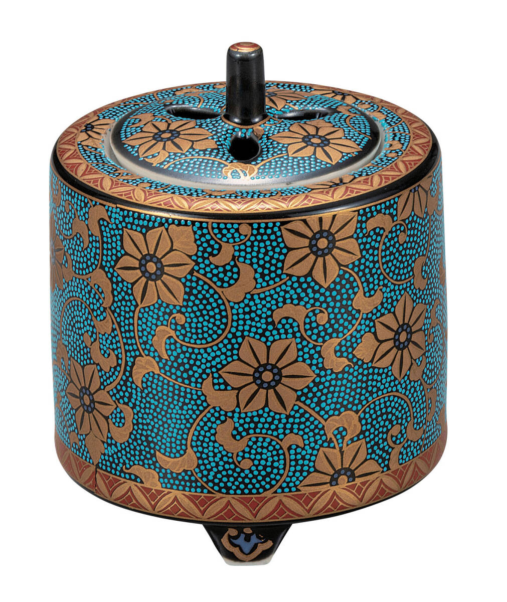 九谷焼! ☆青粒金鉄仙・香炉☆ K9-1482 新品 茶道具 リラクゼーション ギフト拍卖