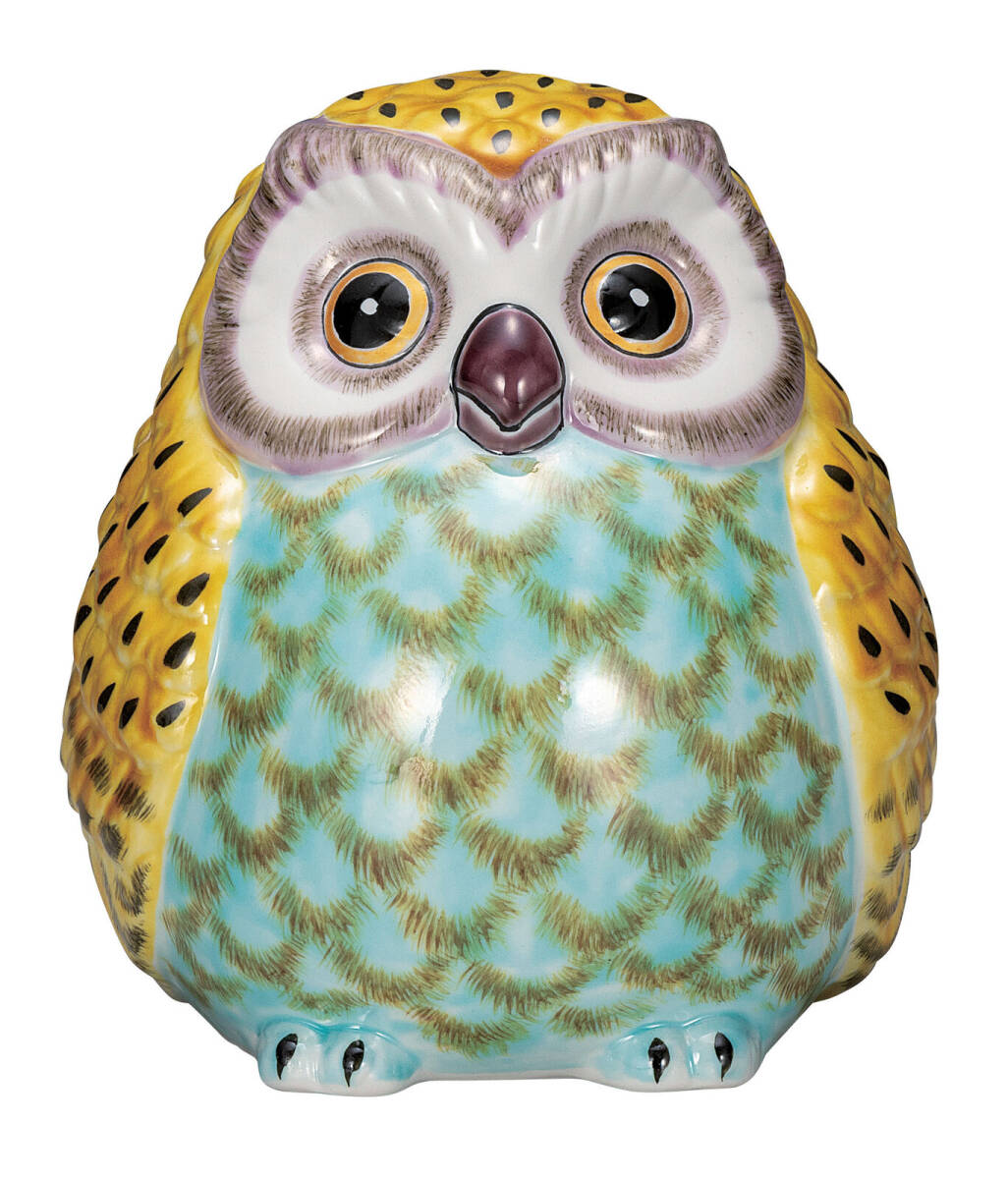 九谷焼! ☆黄釉彩・ふくろう6号☆ K9-1705 新品 商売繁盛 縁起物 千客万来 開運 置物 招き猫 ギフト拍卖