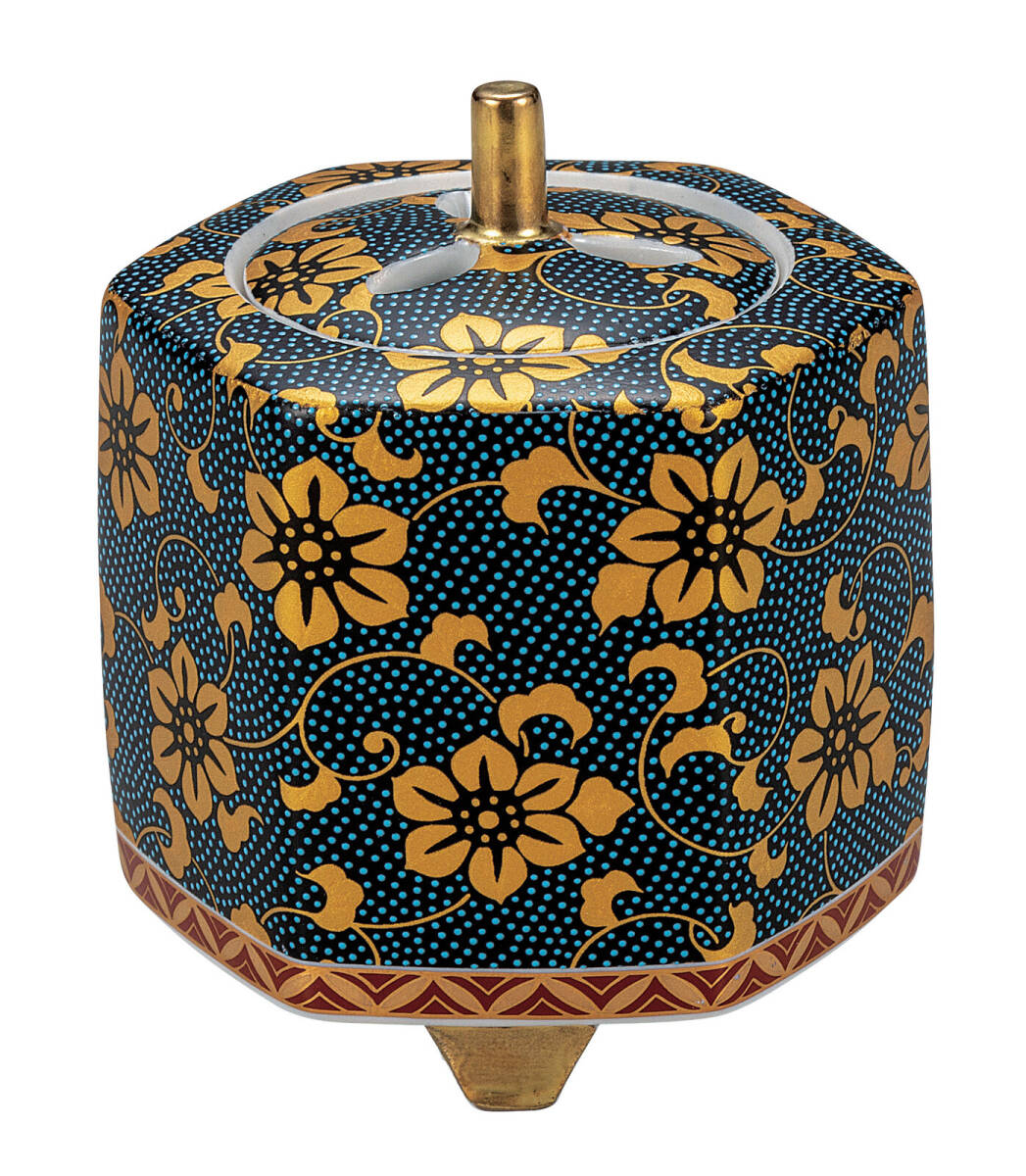 九谷焼! ☆青粒金鉄仙・香炉☆ K9-1483 新品 茶道具 リラクゼーション ギフト拍卖