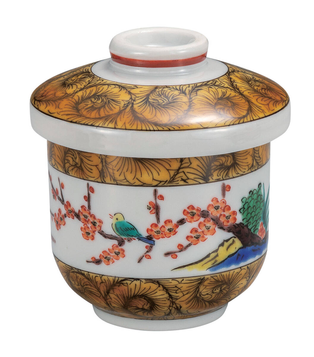 九谷焼! 田中柚枝 ☆古九谷風花鳥・茶碗蒸し碗☆ K9-449 新品 小鉢 小皿 小付 向付 丼 飯碗 ご飯茶碗 プレート ギフト拍卖