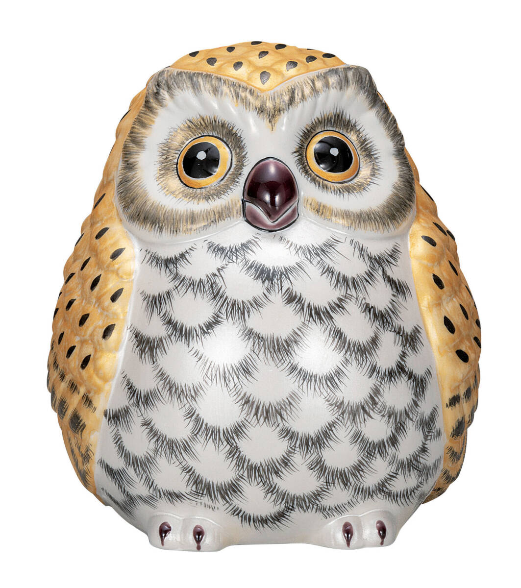 九谷焼! ☆金彩・ふくろう6号☆ K9-1704 新品 商売繁盛 縁起物 千客万来 開運 置物 招き猫 ギフト拍卖