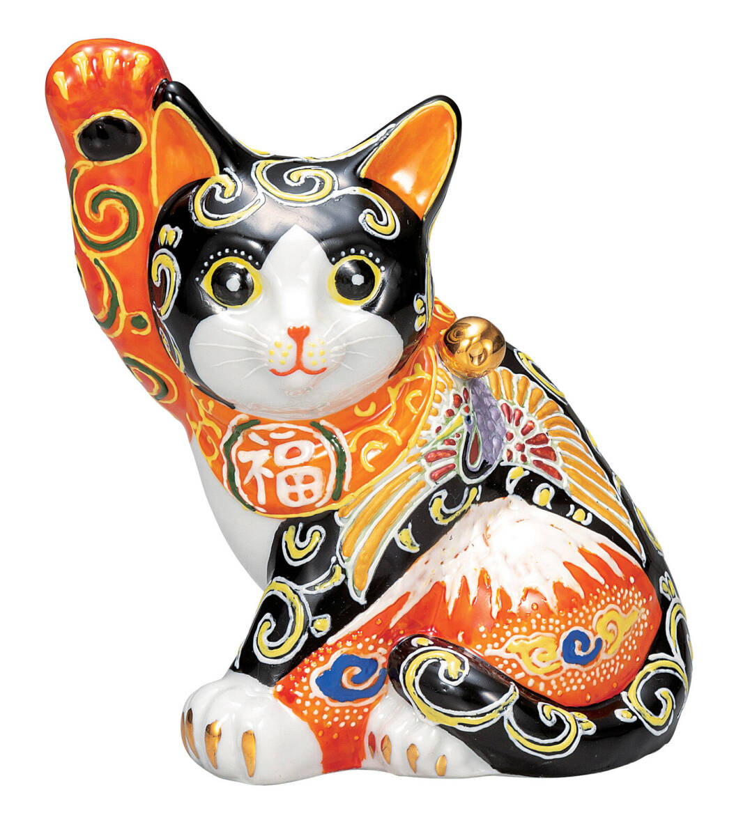 九谷焼! ☆赤富士に鶴・招き猫5.5号☆ K9-1643 新品 商売繁盛 縁起物 千客万来 開運 置物 招き猫 ギフト拍卖
