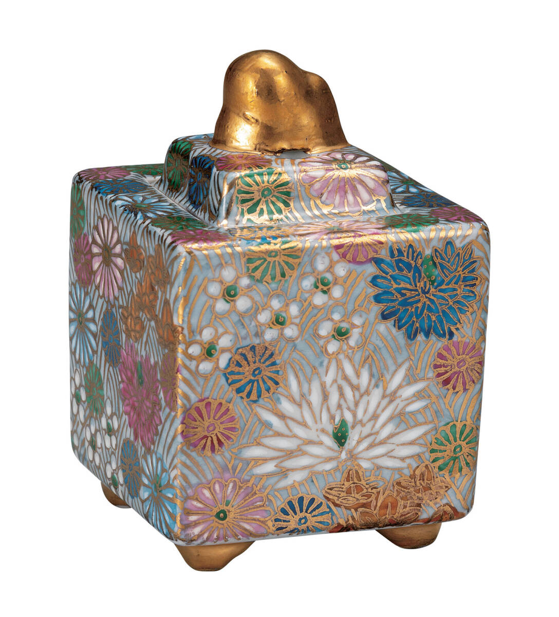 九谷焼! ☆金花詰角・香炉☆ K9-1467 新品 茶道具 リラクゼーション ギフト拍卖