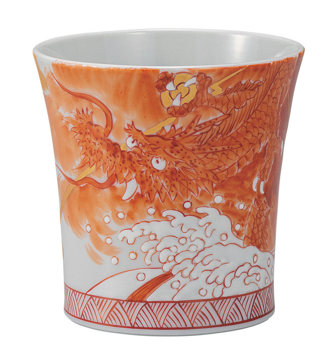 九谷焼! 福田良則 ☆赤絵龍神・焼酎カップ☆ K9-1129 新品 酒器 酒盃 サカズキ 杯 お猪口 馬上杯 アルコール ギフト拍卖