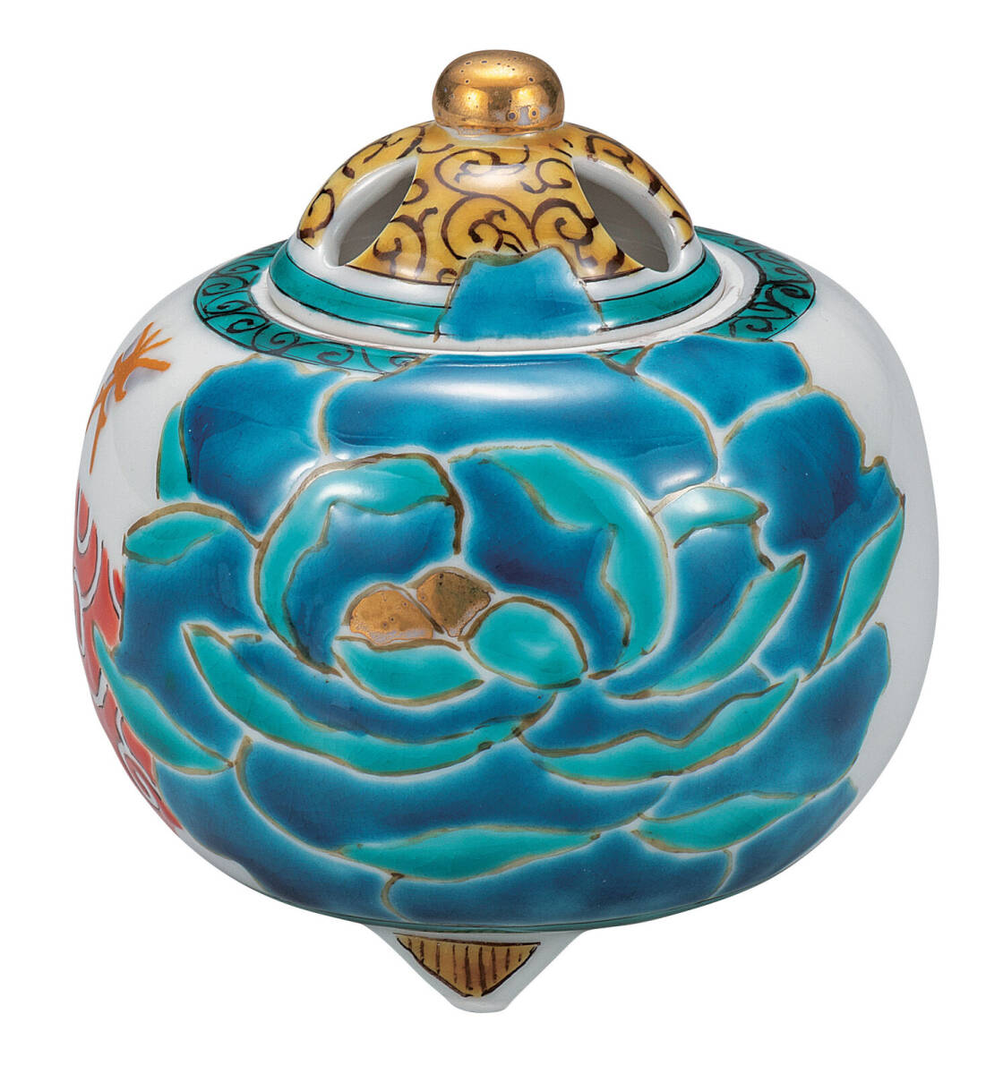 九谷焼! 佐藤剛志 ☆青牡丹・香炉☆ K9-1504 新品 茶道具 リラクゼーション ギフト拍卖