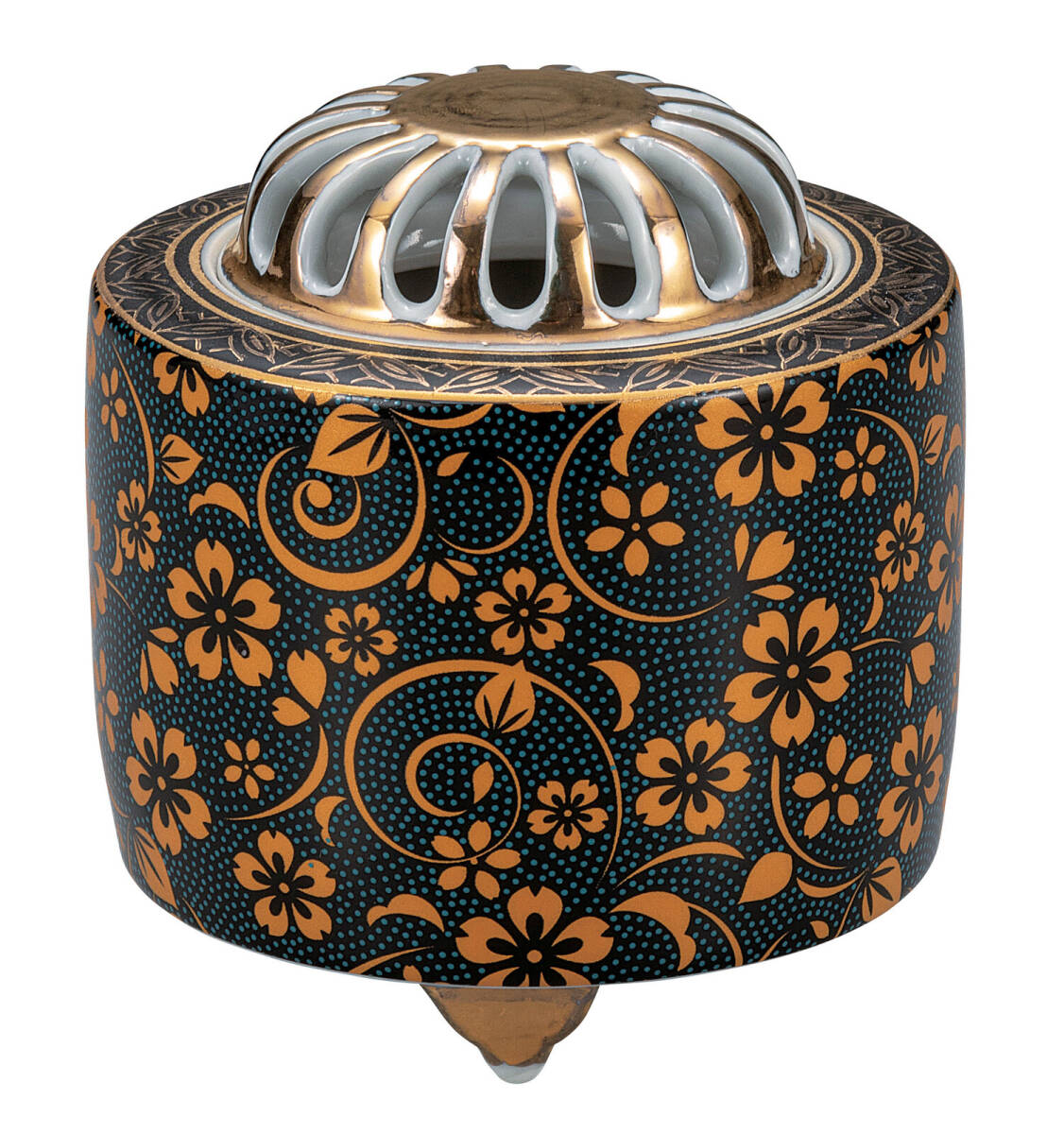 九谷焼! ☆青粒桜・香炉☆ K9-1496 新品 茶道具 リラクゼーション ギフト拍卖