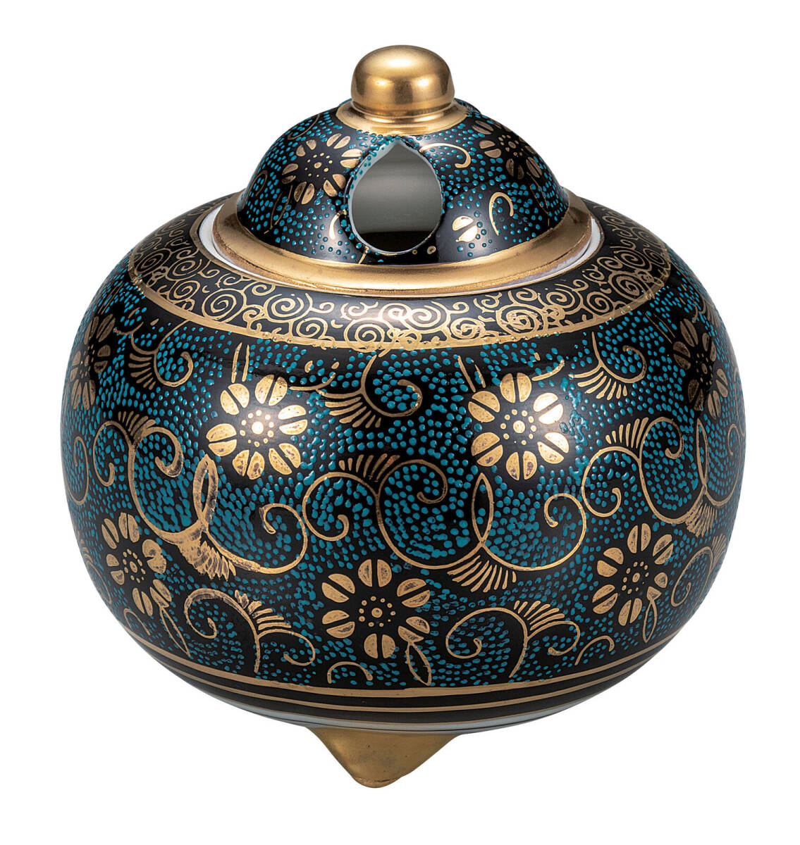 九谷焼! ☆青粒鉄仙・4号香炉☆ K9-1489 新品 茶道具 リラクゼーション ギフト拍卖