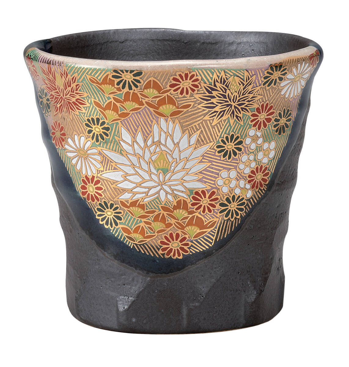 九谷焼! ☆金花詰・焼酎カップ☆ K9-1125 新品 酒器 酒盃 サカズキ 杯 お猪口 馬上杯 アルコール ギフト拍卖