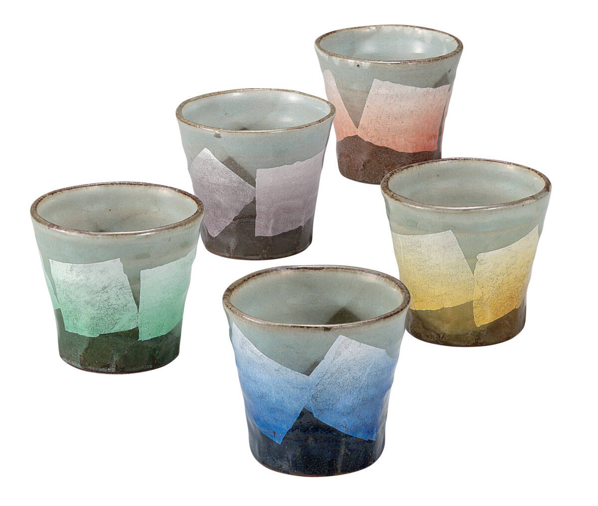 九谷焼! ☆銀彩・焼酎カップ5客セット☆ K9-1139 新品 酒器 酒盃 サカズキ 杯 お猪口 馬上杯 アルコール ギフト拍卖