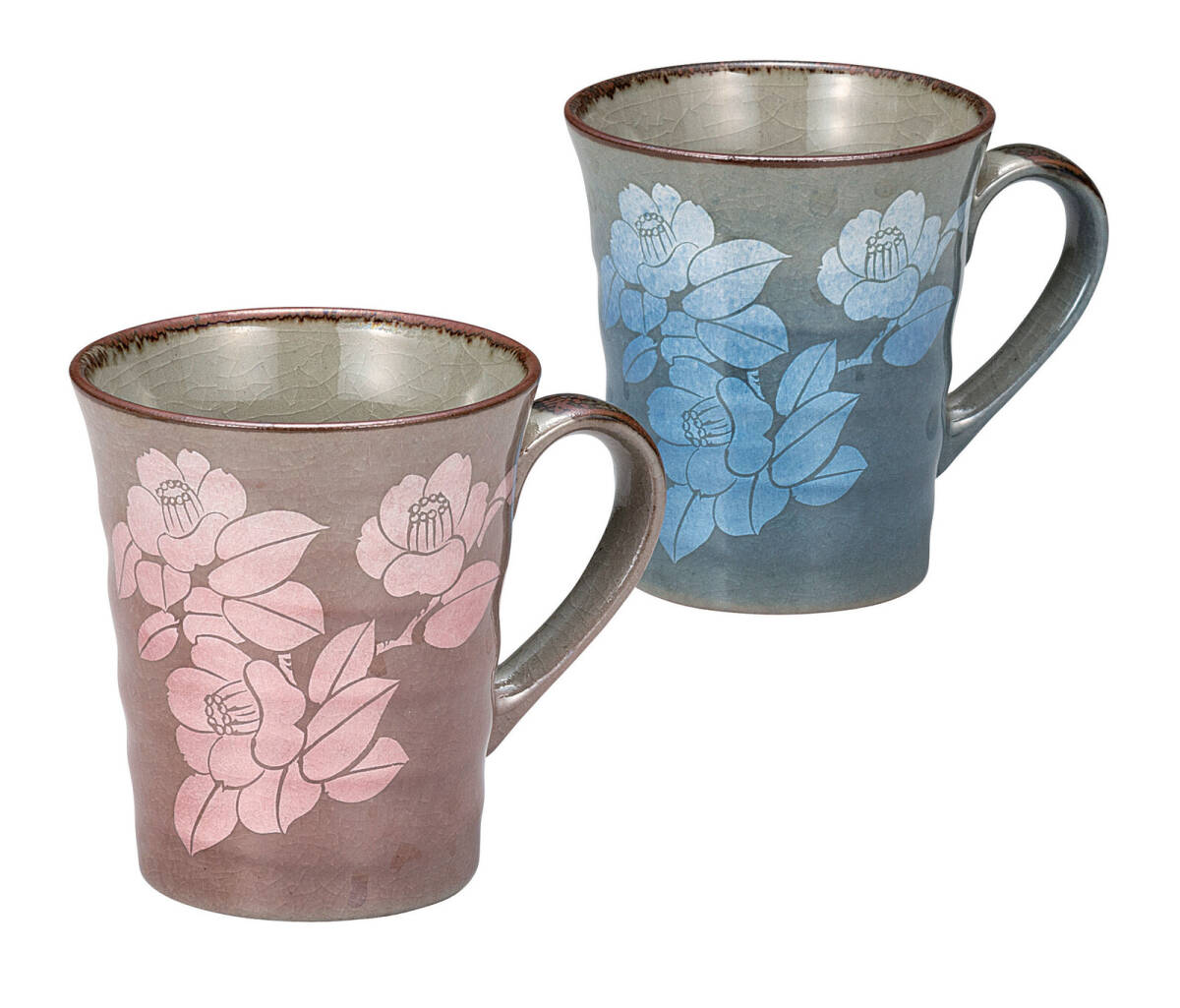 九谷焼! ☆銀彩山茶花・ペアマグカップ☆ K9-1043 新品 茶器 コーヒー 紅茶 ミルク ラテ エスプレッソ カプチーノ ギフト拍卖