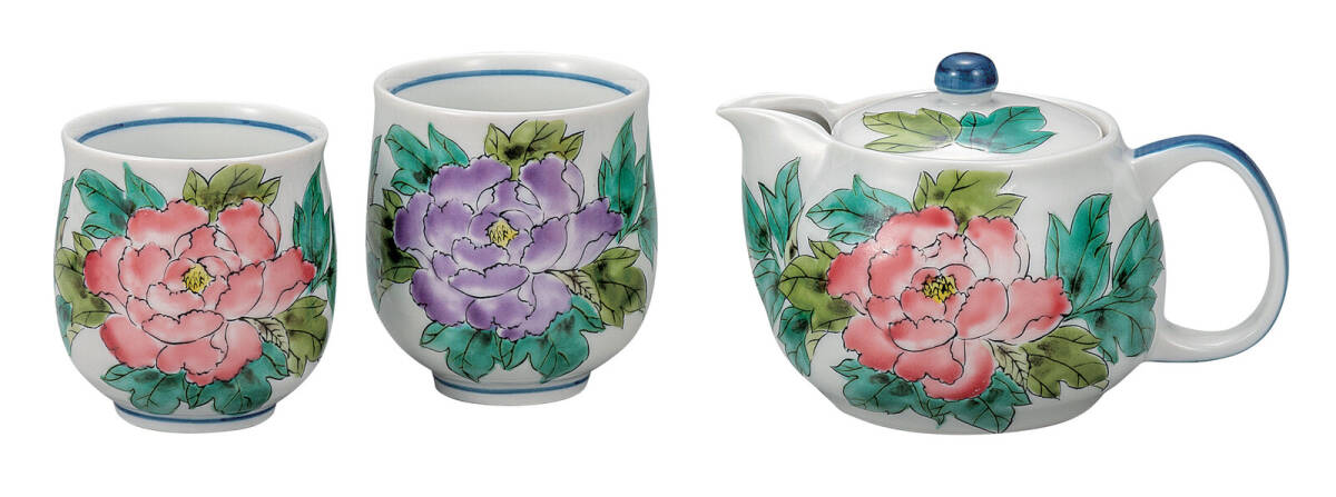 九谷焼! 澤田郁美 ☆牡丹・くつろぎ茶器セット☆ K9-673 新品 湯呑 煎茶ほうじ茶 ゆのみ 湯飲 ギフト拍卖