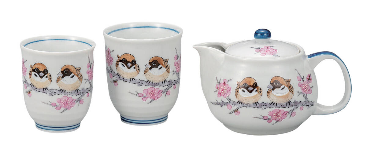 九谷焼!  ☆すずめ・くつろぎ茶器セット☆ K9-665 新品 湯呑 煎茶ほうじ茶 ゆのみ 湯飲 ギフト拍卖