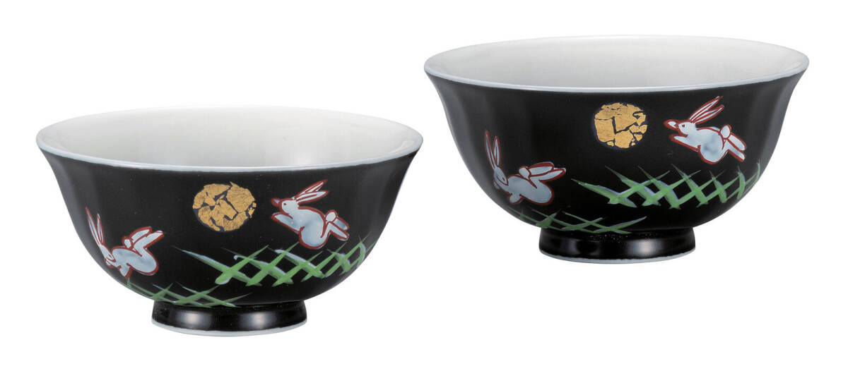 九谷焼! ☆月うさぎ・組ご飯茶碗☆ 新品 K9-534 飯碗 飯茶碗 丼 どんぶり 鉢 多用丼 碗 プレート ギフト拍卖