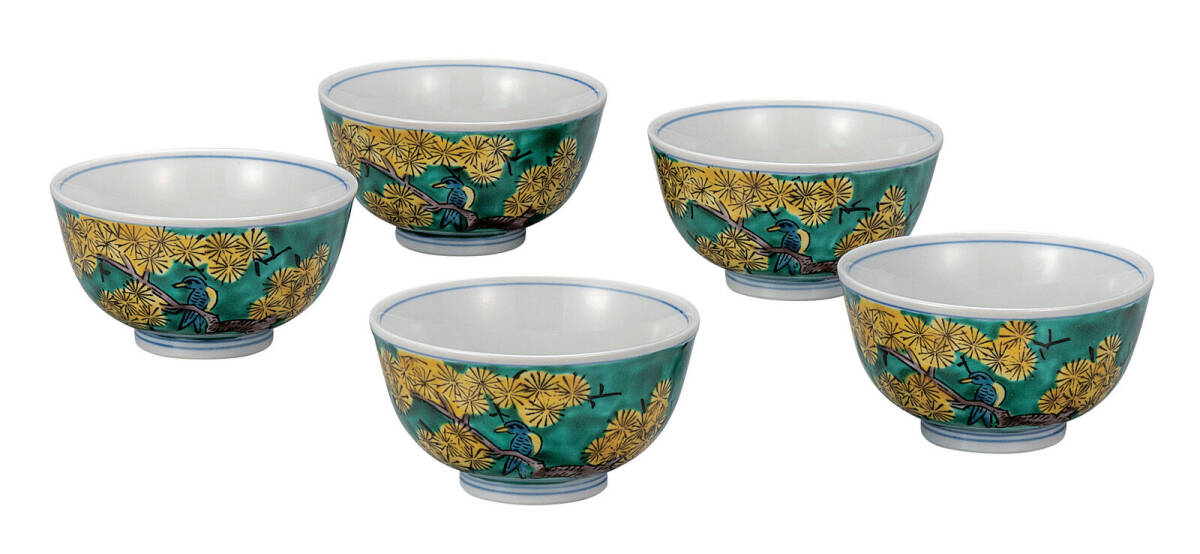 九谷焼! ☆吉田屋松に鳥・汲出揃え☆ K9-817 新品 湯呑 煎茶ほうじ茶 ゆのみ 湯飲 ギフト拍卖