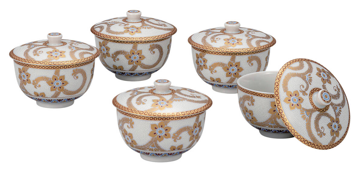 九谷焼! ☆白粒金唐草・蓋付汲出揃え☆ K9-837 新品 湯呑 煎茶ほうじ茶 ゆのみ 湯飲 ギフト拍卖