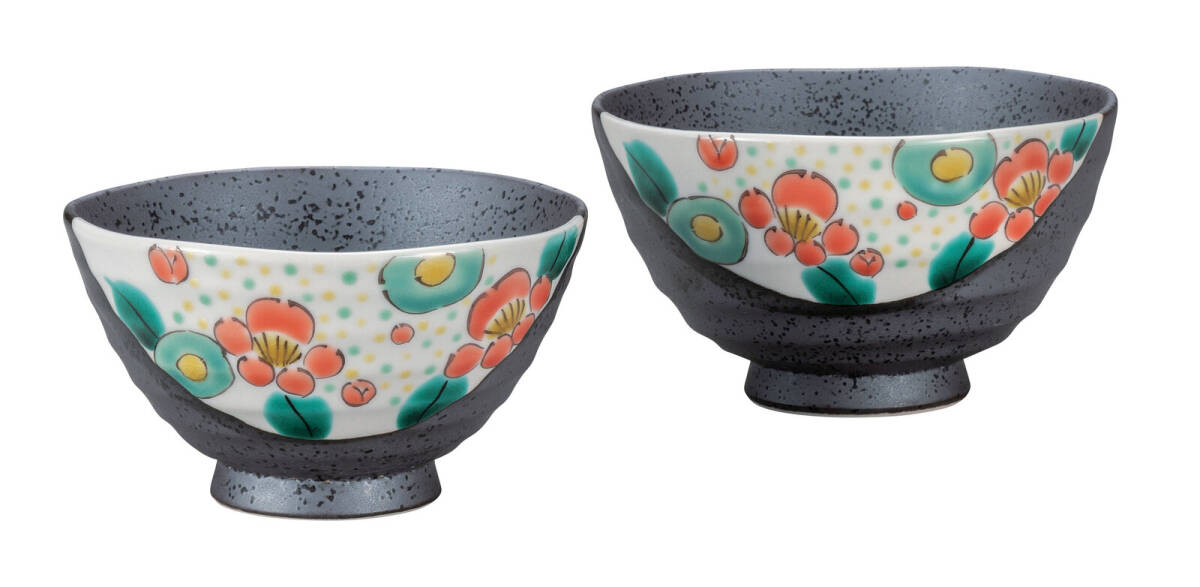 九谷焼! ☆花ちらし・組ご飯茶碗☆ 新品 K9-535 飯碗 飯茶碗 丼 どんぶり 鉢 多用丼 碗 プレート ギフト拍卖