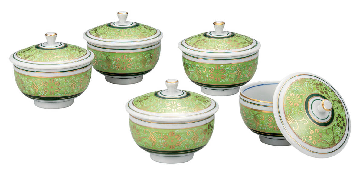 九谷焼! ☆白粒鉄仙きみどり・蓋付汲出揃え☆ K9-831 新品 湯呑 煎茶ほうじ茶 ゆのみ 湯飲 ギフト拍卖