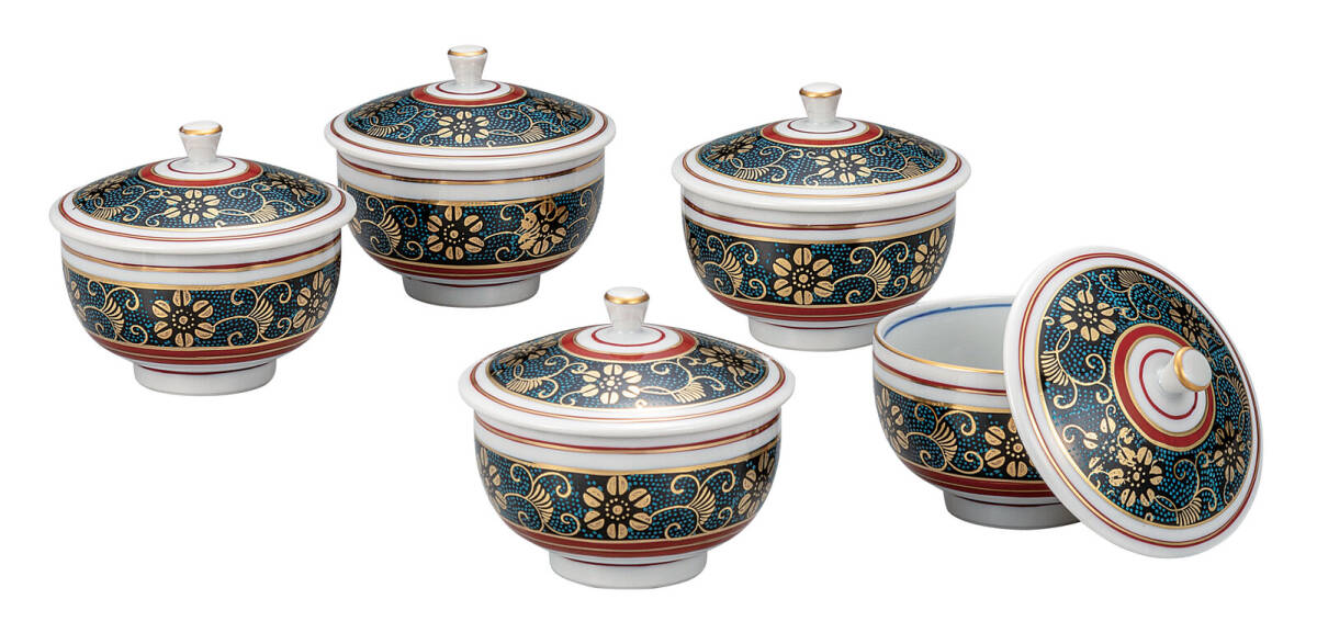 九谷焼! ☆青粒鉄仙・蓋付汲出揃え☆ K9-832 新品 湯呑 煎茶ほうじ茶 ゆのみ 湯飲 ギフト拍卖