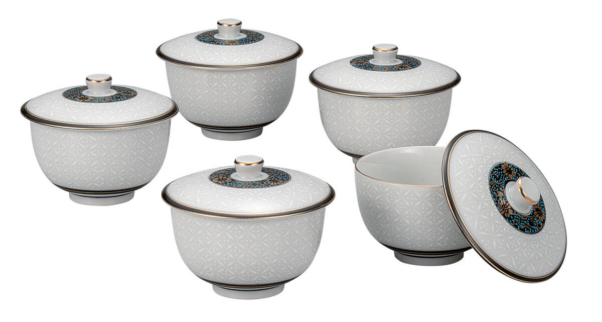 九谷焼! ☆白七宝・蓋付汲出揃え☆ K9-825 新品 湯呑 煎茶ほうじ茶 ゆのみ 湯飲 ギフト拍卖