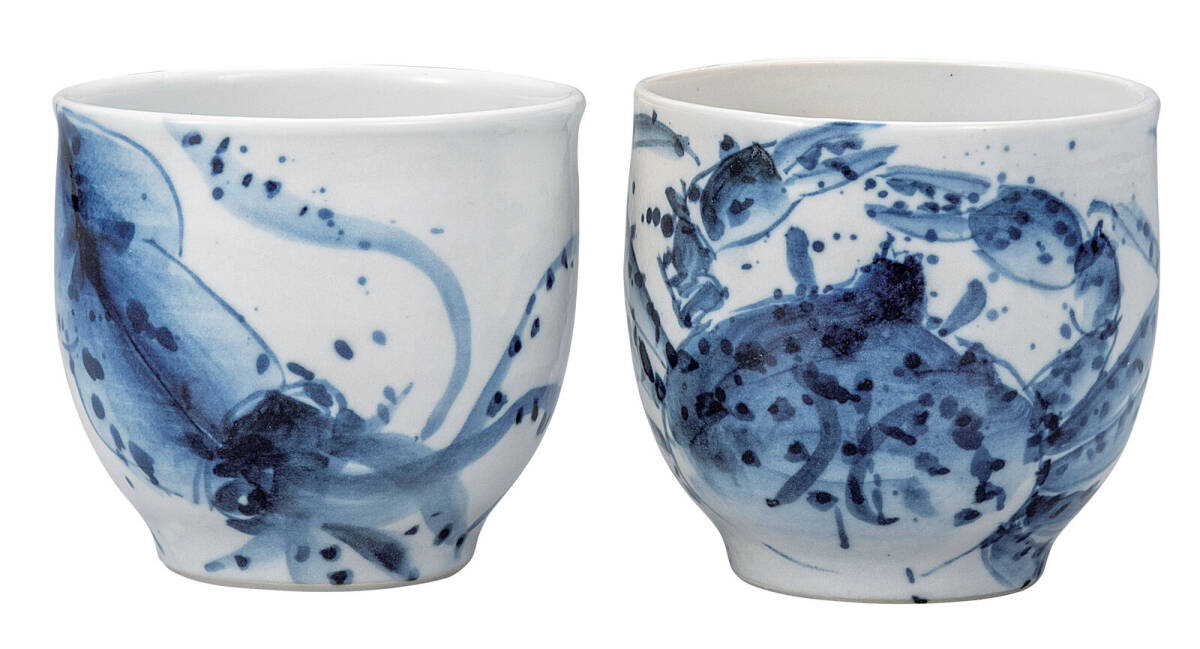 九谷焼! ☆海の幸・組湯呑☆ K9-794 新品 汲出 煎茶 ほうじ茶 茶器 ギフト拍卖