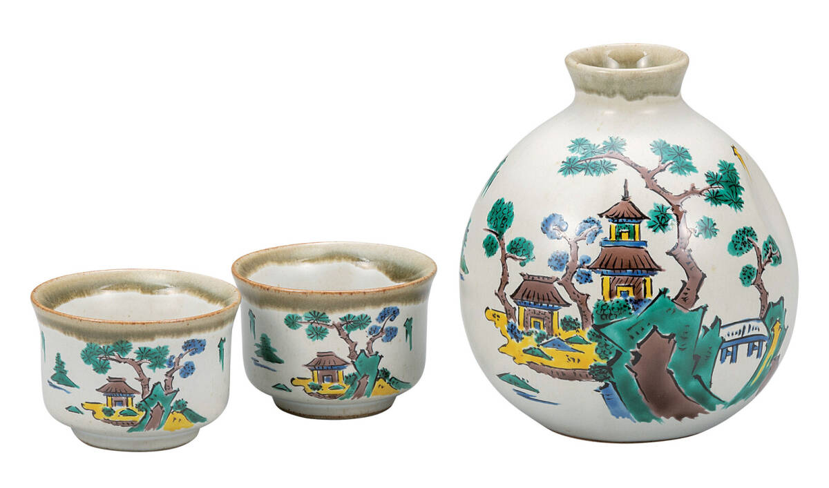 九谷焼! 本多哲峰 ☆古九谷山水・晩酌揃☆ K9-1251 新品 酒盃 サカズキ 杯 盃 お猪口 馬上杯 ギフト拍卖