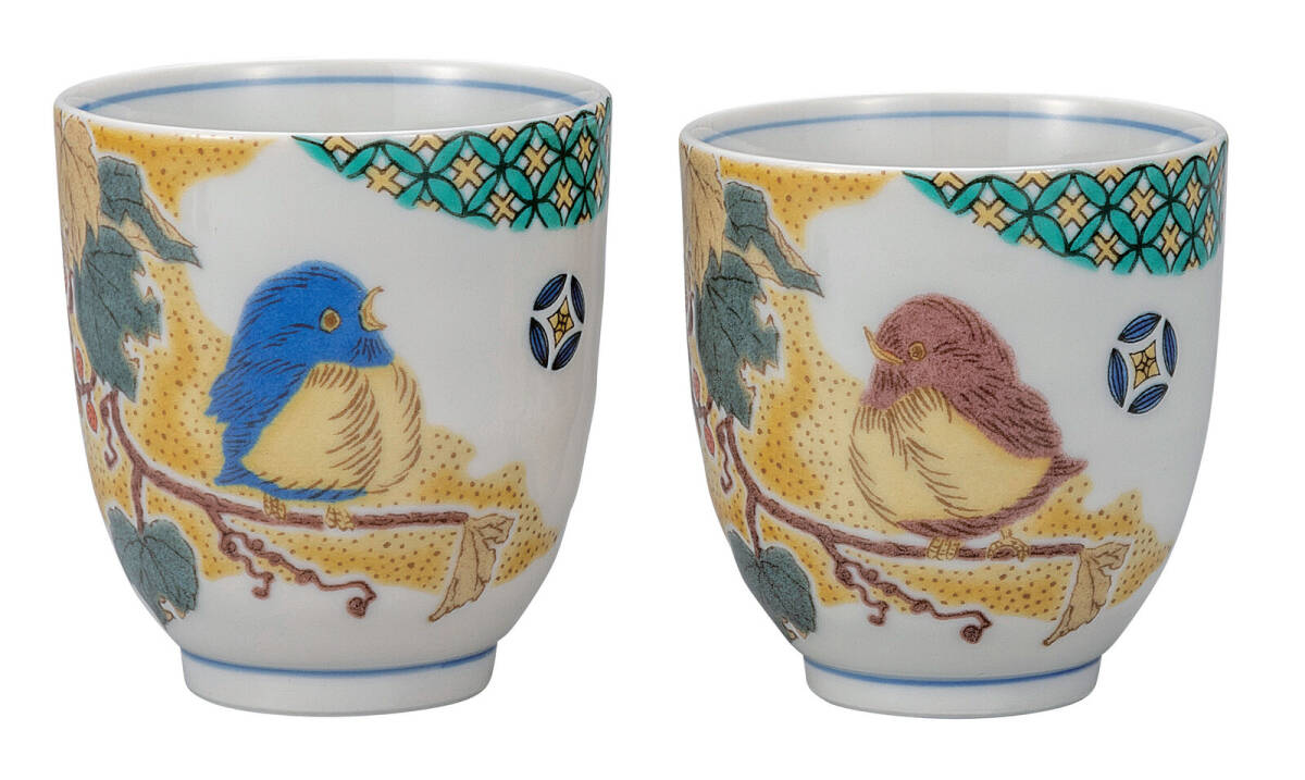 九谷焼! ☆小紋吉田屋雀・組湯呑☆ K9-749 新品 汲出 煎茶 ほうじ茶 茶器 ギフト拍卖