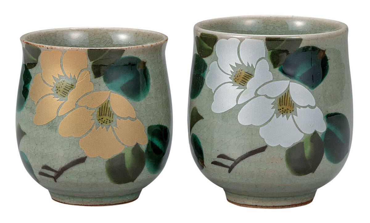 九谷焼! ☆金銀椿・組湯呑☆ K9-763 新品 汲出 煎茶 ほうじ茶 茶器 ギフト拍卖