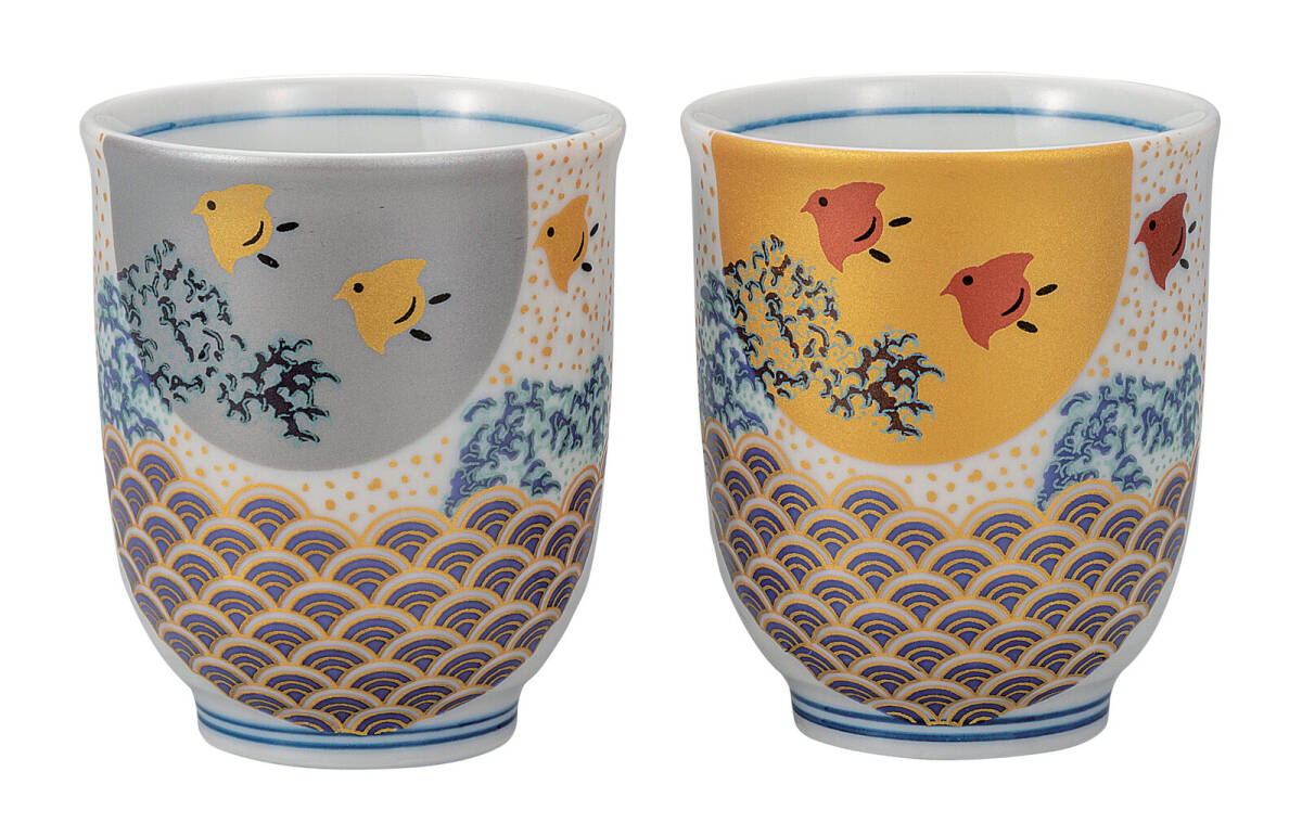 九谷焼! ☆波千鳥・組湯呑☆ K9-741 新品 汲出 煎茶 ほうじ茶 茶器 ギフト拍卖