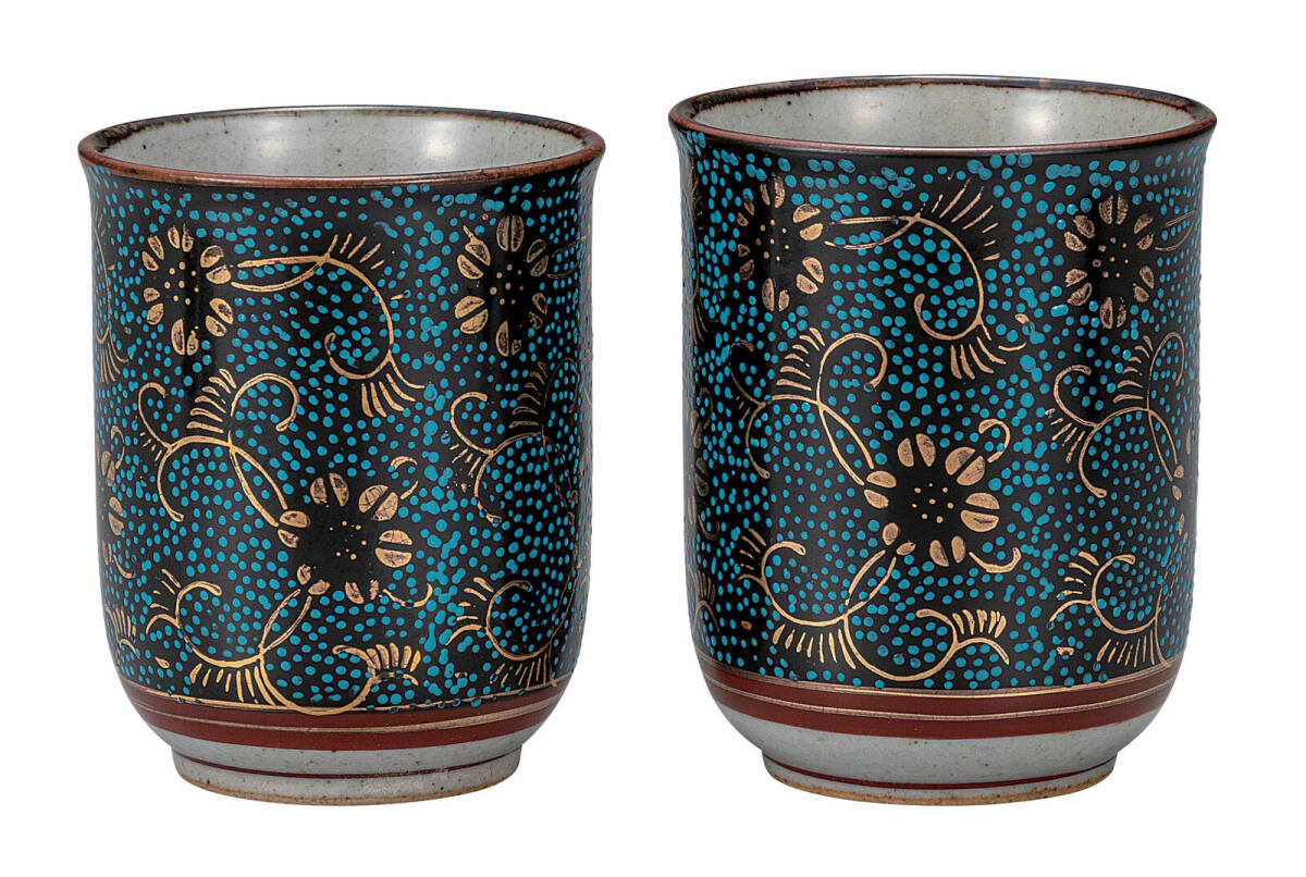 九谷焼! ☆青粒鉄仙・組湯呑☆ K9-752 新品 汲出 煎茶 ほうじ茶 茶器 ギフト拍卖