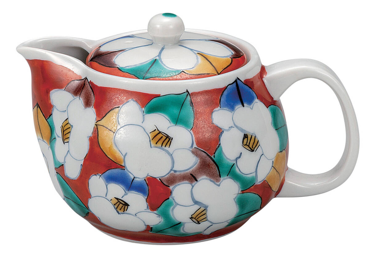 九谷焼! ☆朱地椿・ポット急須☆ K9-636 新品 コーヒー 紅茶 ミルク ラテ エスプレッソ カプチーノ 茶器 ギフト拍卖